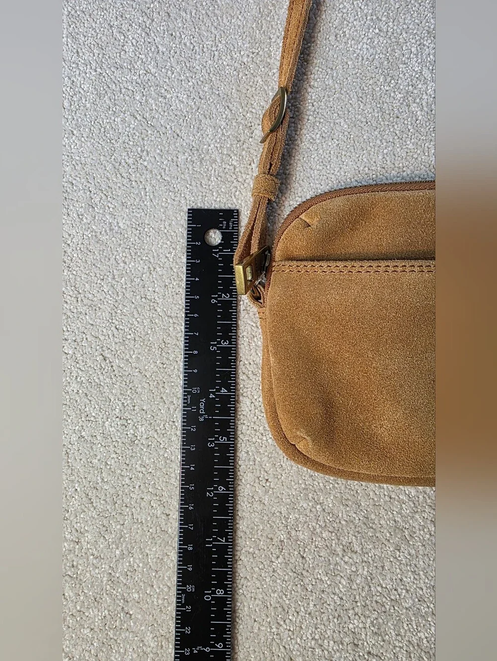 Margot New York Tan Suede Crossbody Mini Bag Card Inserts Minimalist Classic OS